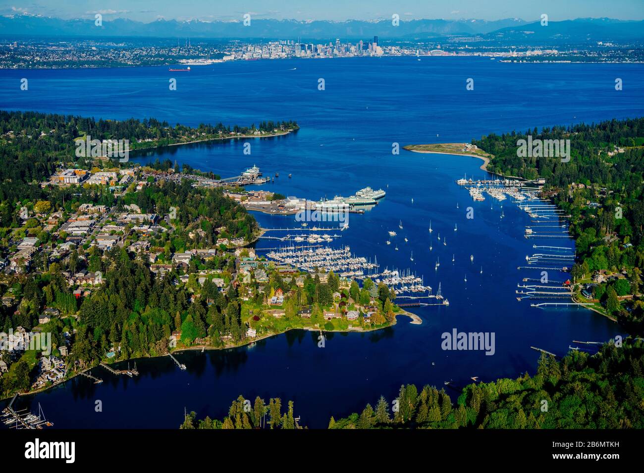Aerial view of Bainbridge Island, Eagle Harbor and Lake Union, Washington State, USA Stock Photo