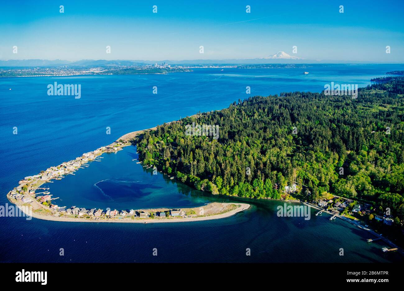 Aerial view of sandspit, Bainbridge Island, Puget Sound, Washington State, USA Stock Photo