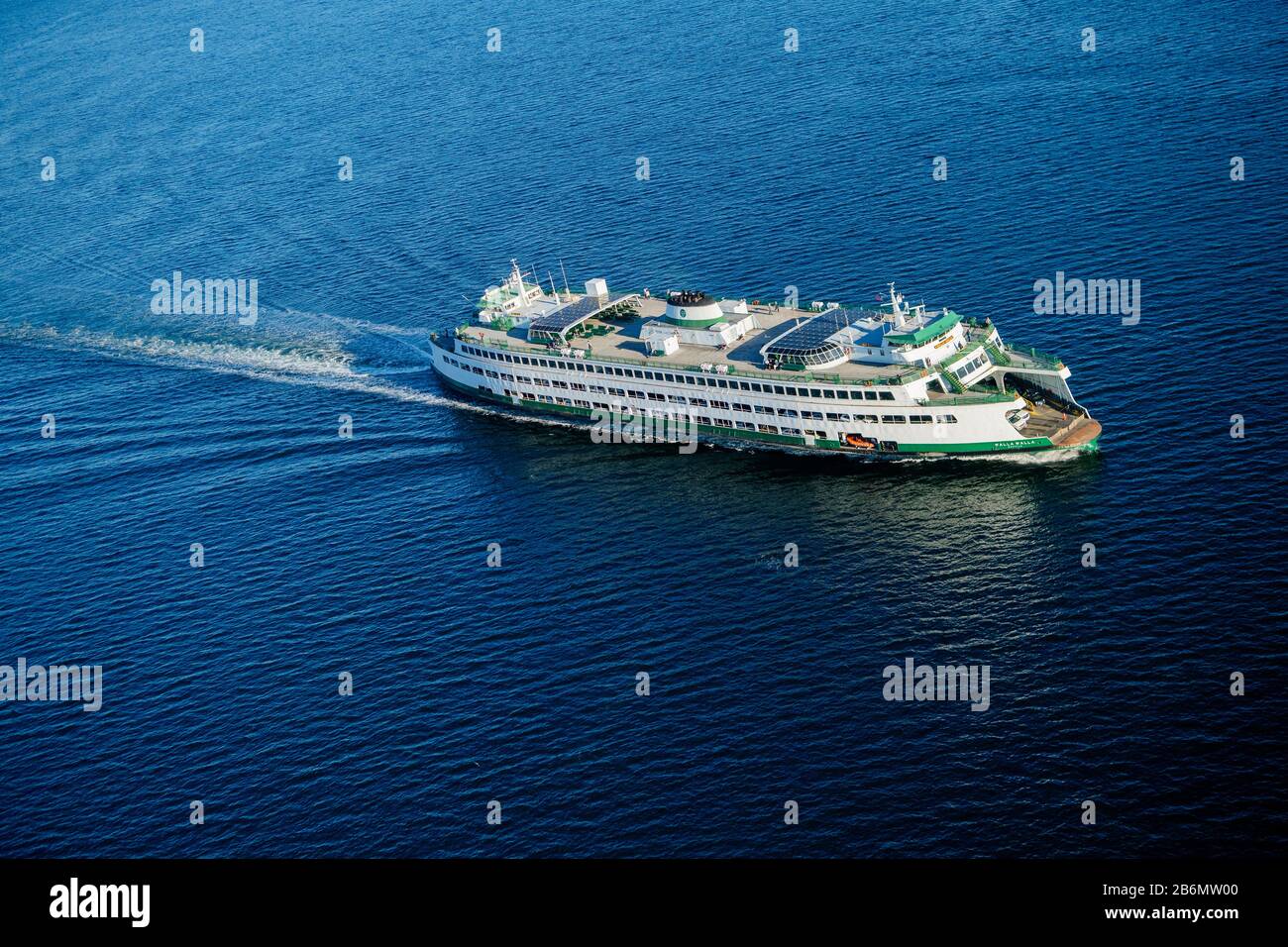 Aerial view of Bainbridge Island Ferry sailing in Lake Union, Seattle