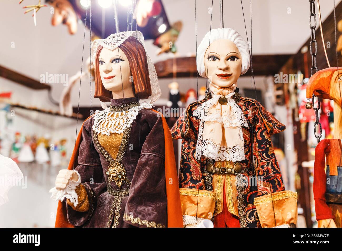 Colorful wooden puppets dolls in the shop Stock Photo Alamy