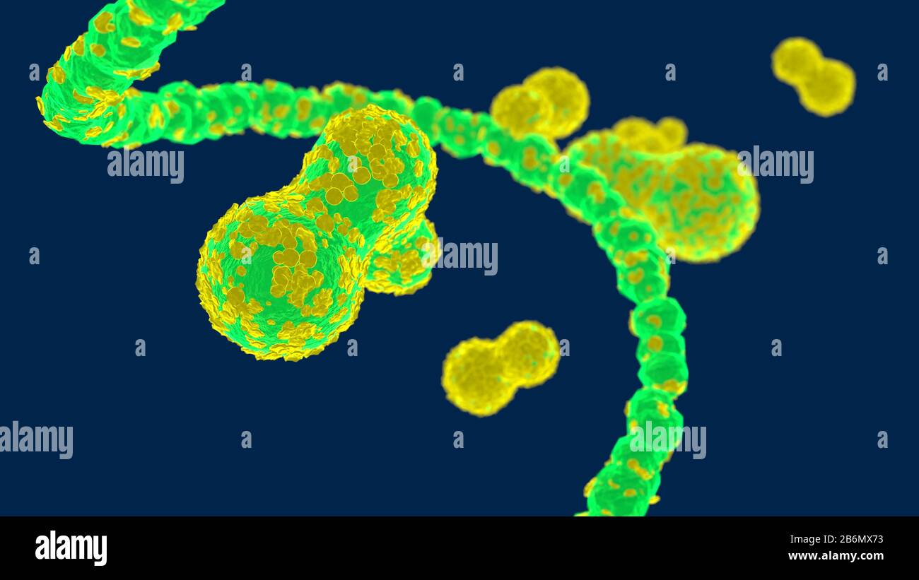 3D illustration, artistic representation of corona virus infected cells Stock Photo