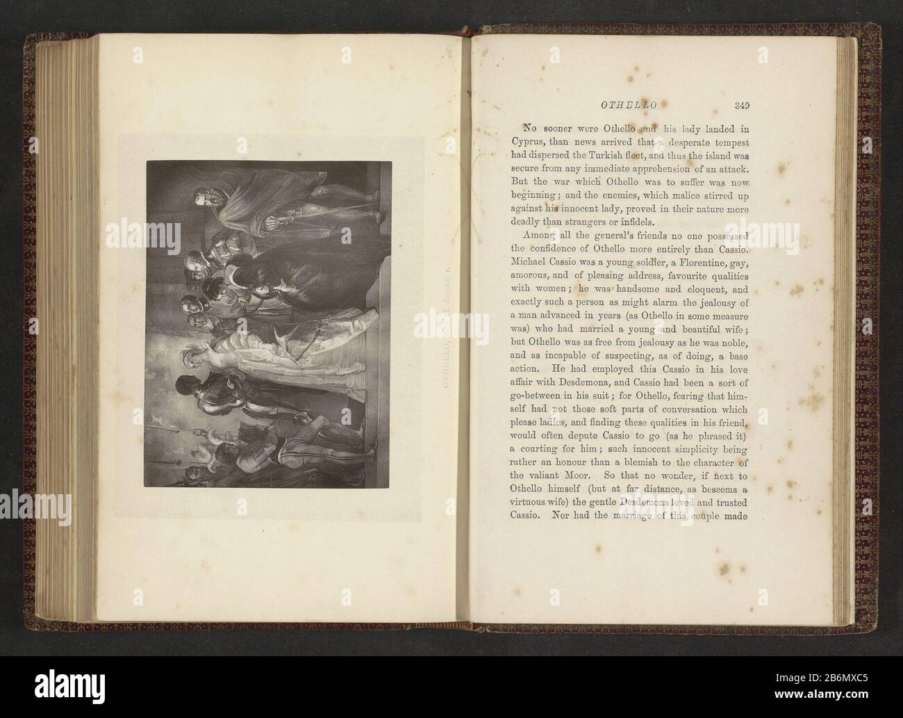 Fotoreproductie van een prent van een scene uit Othello door William Shakespeare Othello, Act II Scene I (titel op object) It will be seen a group of people with Othello and Desdemona in the midden. Manufacturer : manufacturer: anonymously to print by: anonymous dating : about 1873 - or for 1883 Material: paper Technique: Woodburytypie Dimensions: print: h 87 mm × W 116 mmToelichtingPrent front page 349. Subject: theater, theatrical performance Stock Photo