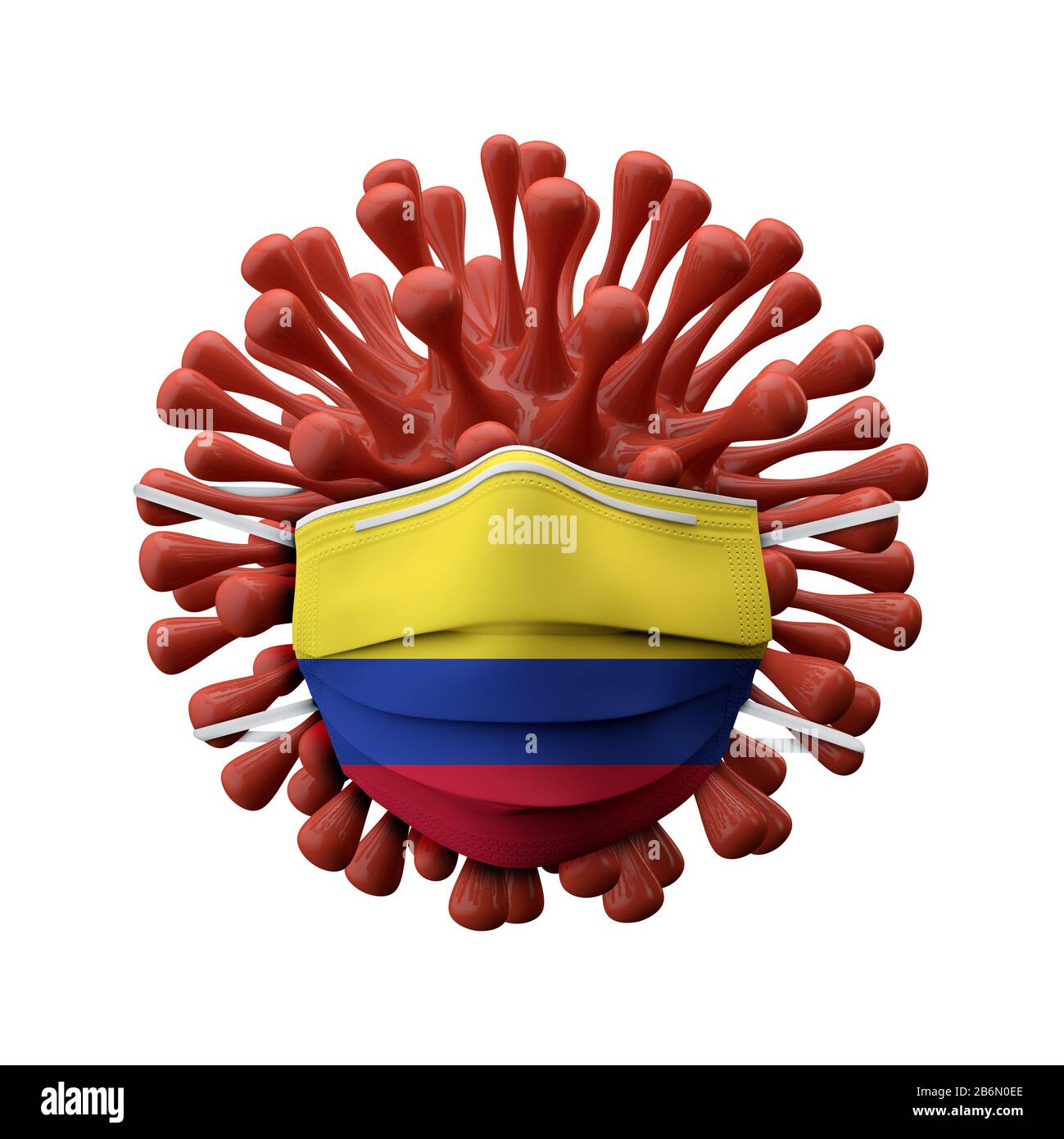 Colombia flag protective mask on a virus bacteria. 3D Render Stock Photo