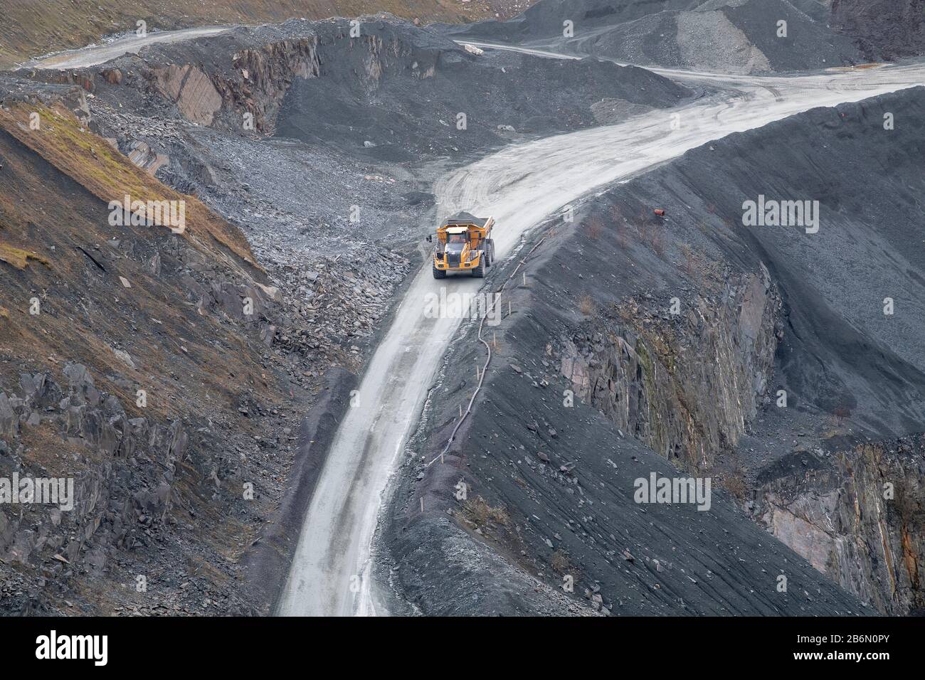 Limestone rocks being extracted from Ingleton Quarry in the Yorkshire