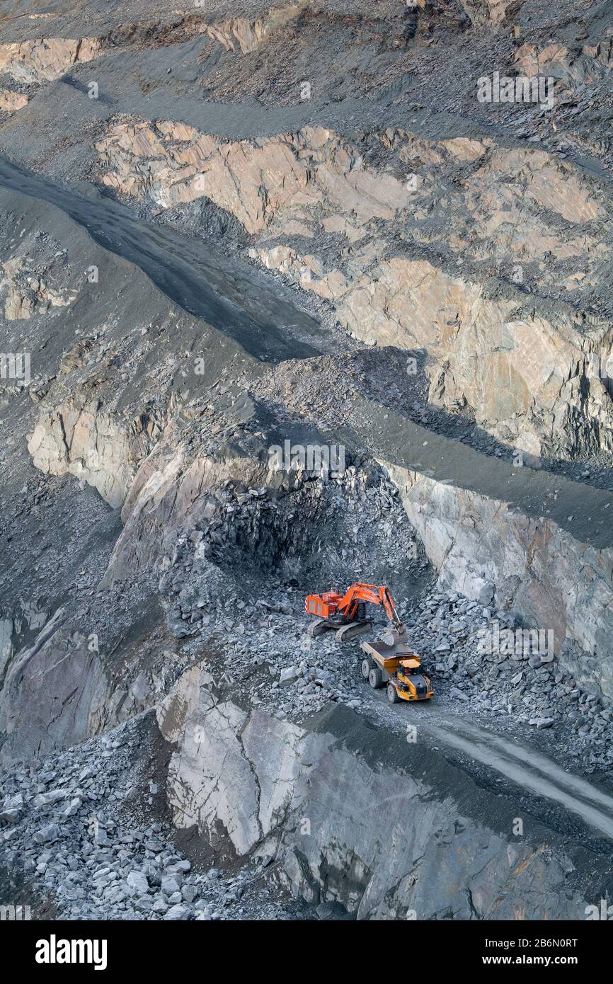 Limestone rocks being extracted from Ingleton Quarry in the Yorkshire