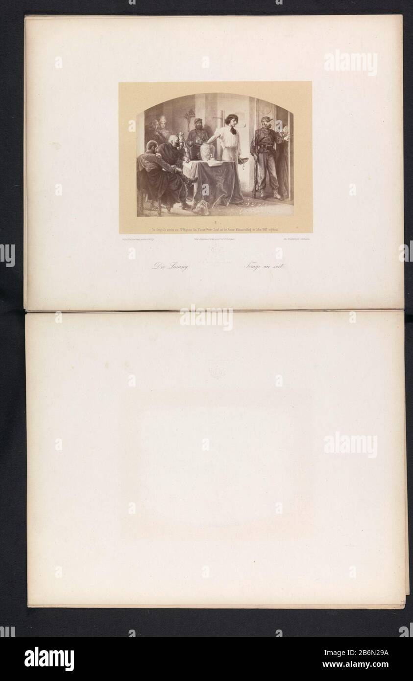Fotoreproductie van een tekening van een man die vermoedelijk een lot uit een vaas pakt te midden van soldaten Die Losung (titel op object) Photo Reproduction of a drawing of a man suspected of a lot of a vase arrested amid soldatenDie Losung (title object) Property Type: photo reproduction page Item number: RP-F 2001-7-764-3 Inscriptions / Brands: inscription, recto, printed: 'Die Originale wurden von Sr Majestat the Kaiser Franz Josef, auf der Pariser Weltausstellung im Jahre 1867 angekauft.'nummer, recto, printed: "III.' Manufacturer : photographer: Ludwig Angerer (listed object) to drawing Stock Photo
