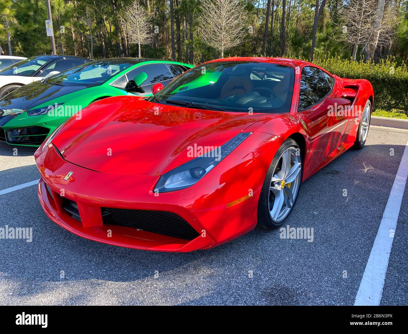Orlando, FL/USA-3/1/20: A Ferrari automobile in a free to the public Cars and Coffee car show. Stock Photo
