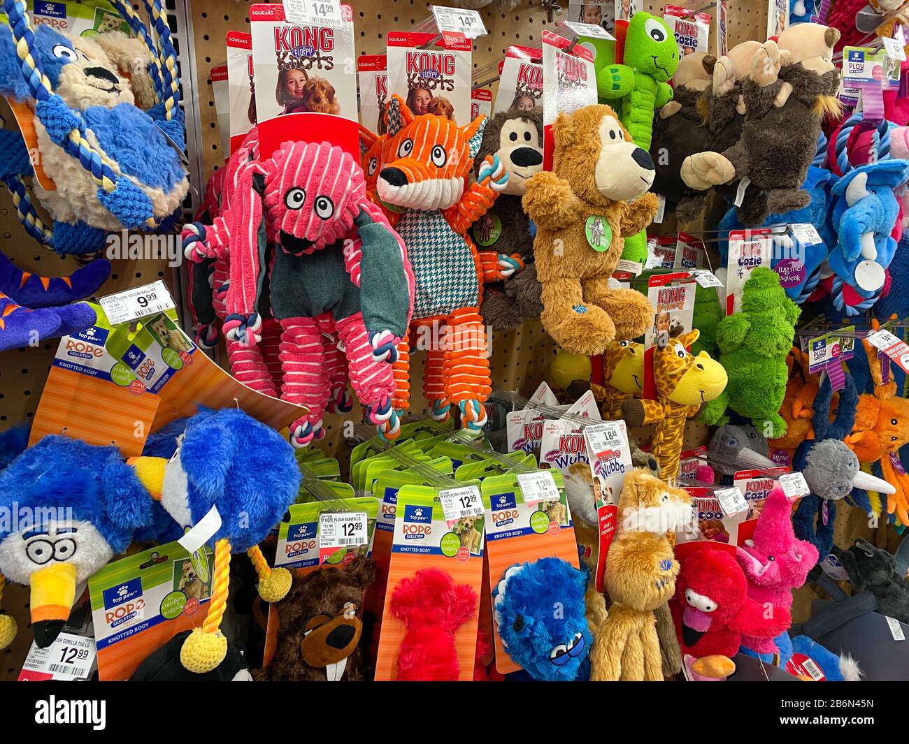 Orlando, FL/USA-1/29/20: A display of colorful Kong Knots dog toys for sale at a Petsmart Superstore ready for pet owners to purchase for their pets. Stock Photo