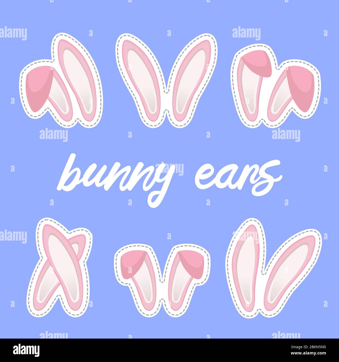 Easter bunny ears stickers collection. Set of masks Rabbit pink ear