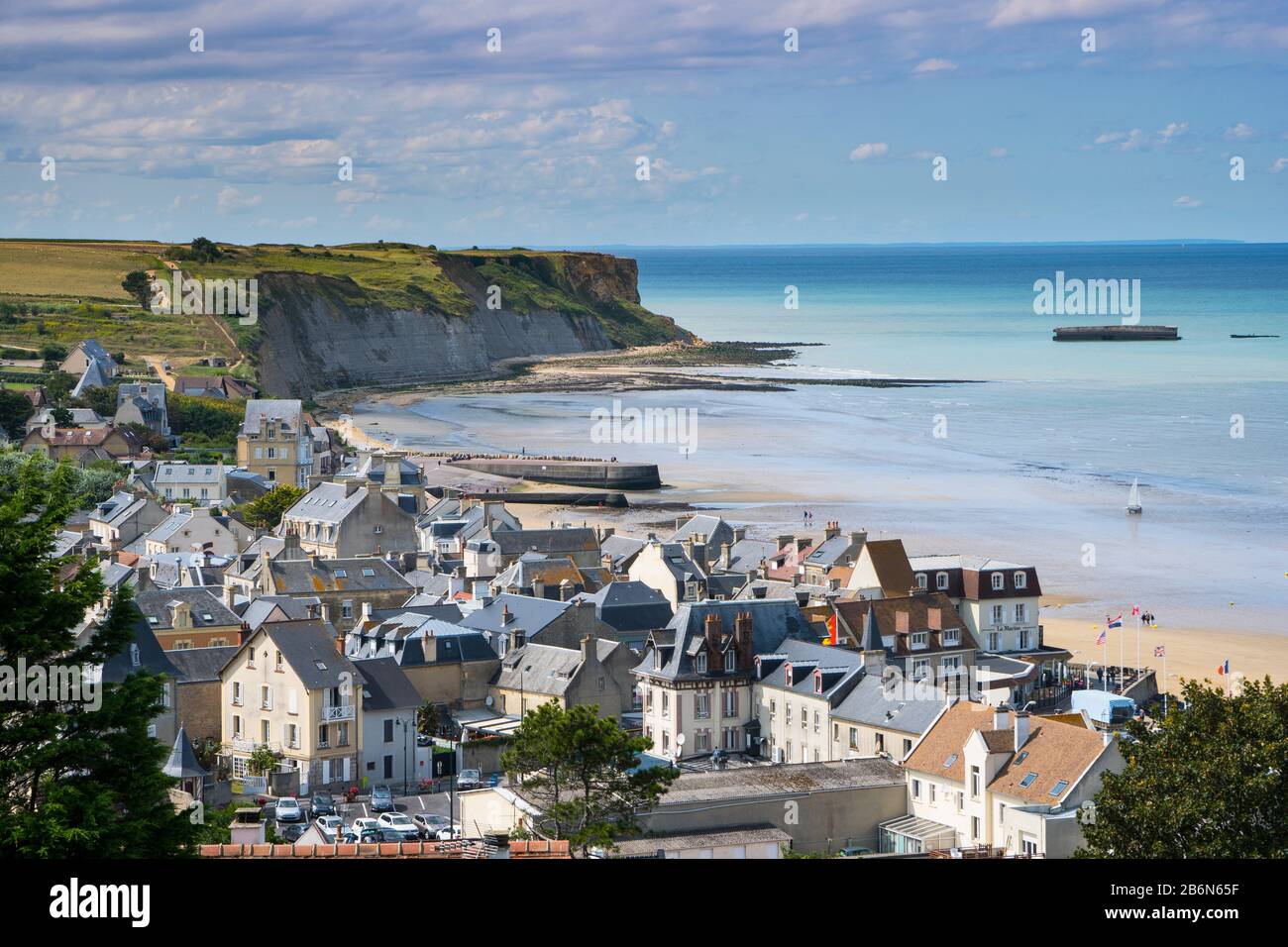 Arromanches Les Bains, Normandy, France, Mulberry Harbour from D Day landings ,World War 2 Stock Photo