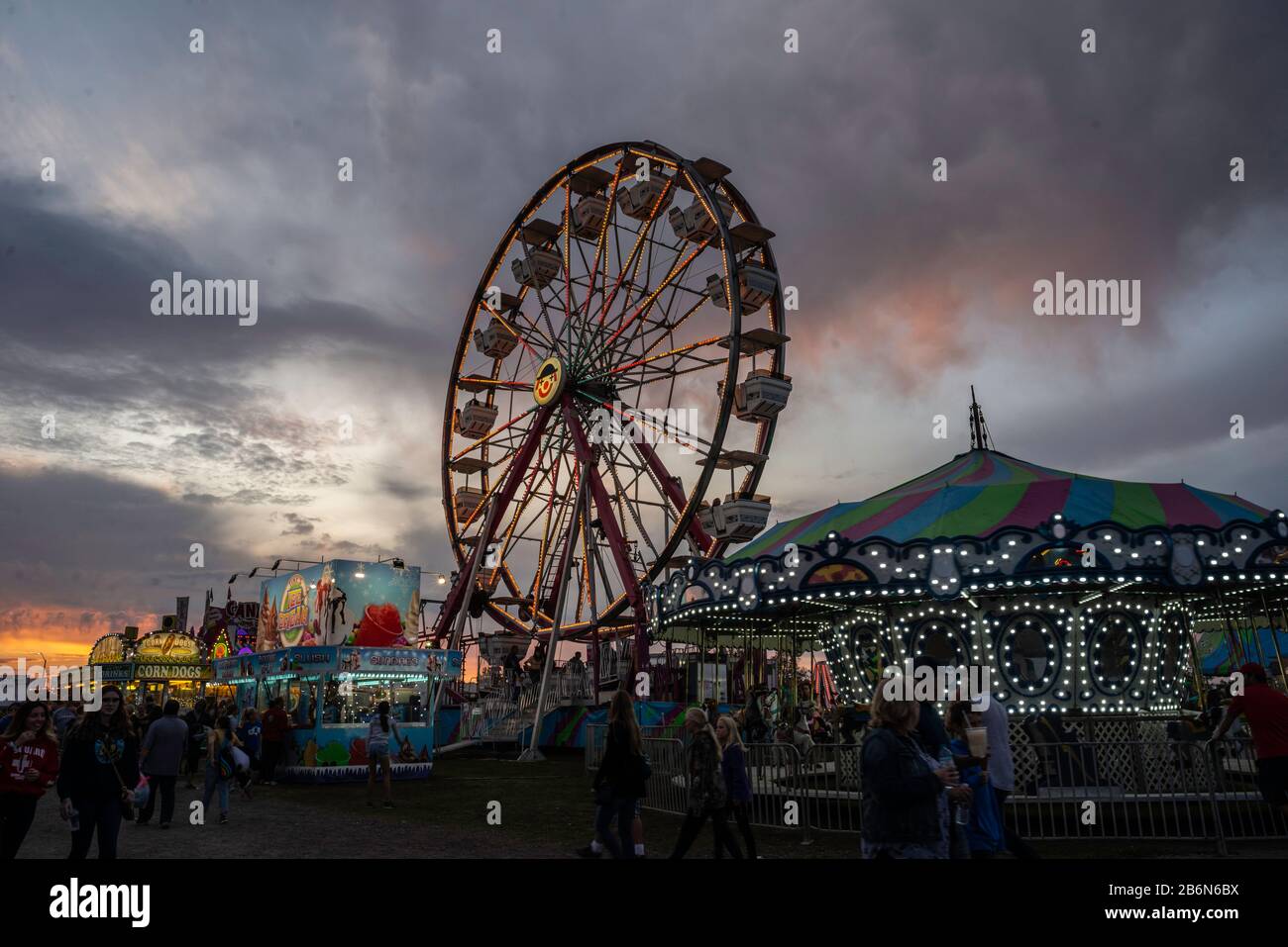 Ferris Wheel And Merry Go Round At The Lindsay Central Exhibition Stock Photo