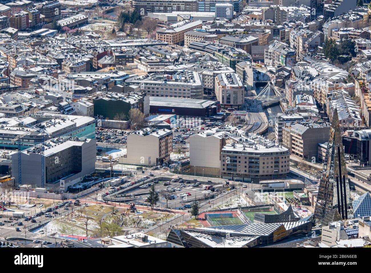 Cityscape in Winter of Andorra La Vella, Andorra. Stock Photo