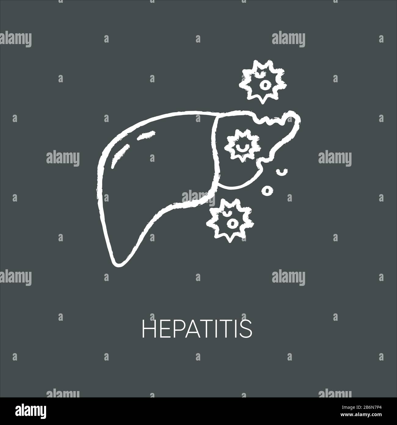 Hepatitis chalk white icon on black background. Contagious liver