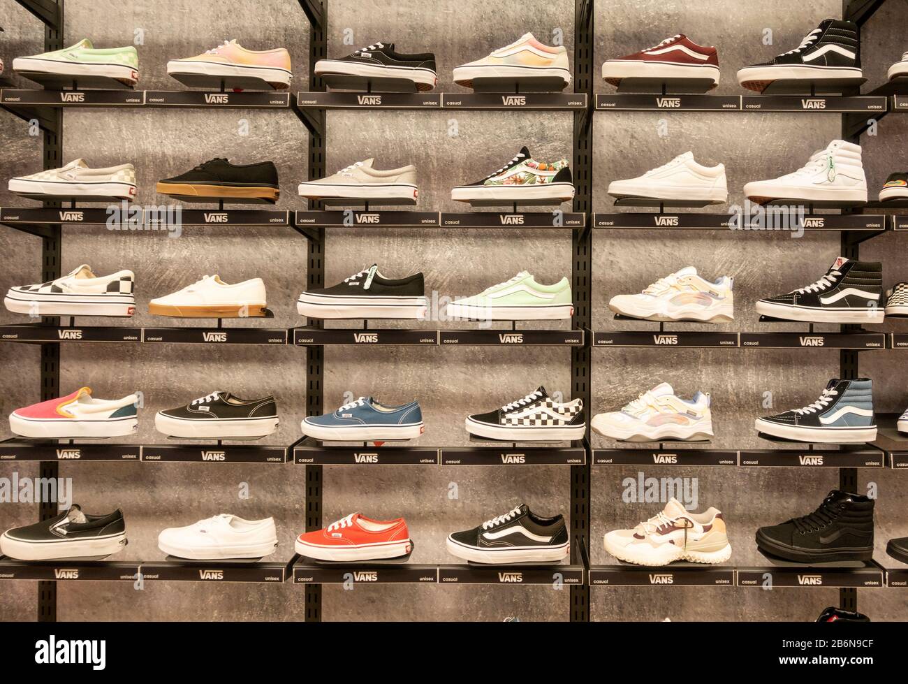 Vans footwear display in department store. Stock Photo