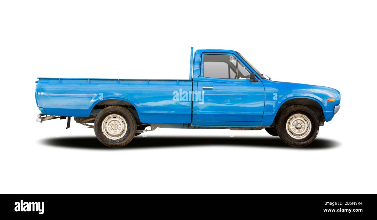 Classic Japanese pickup truck side view isolated on white Stock Photo