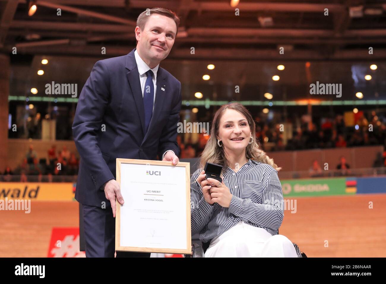 David Lappartient Uci President With Kristina Vogel During The Uci Track Cycling World Championships Presented
