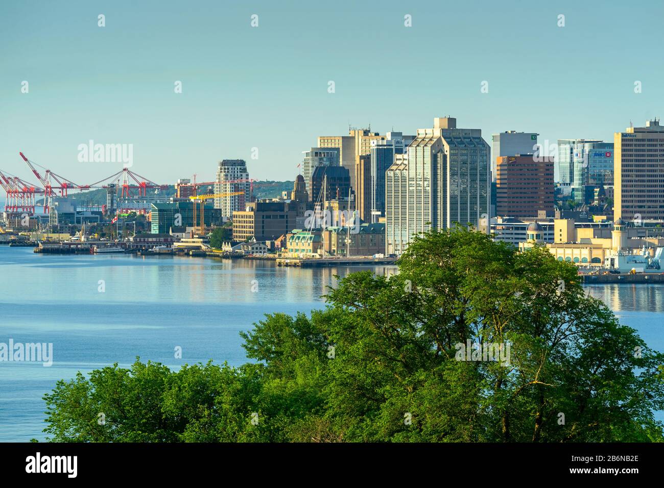 View from the Dartmouth side of Halifax Harbour, Nova Scotia, Canada, facing the waterfront of the city of Halifax. Stock Photo