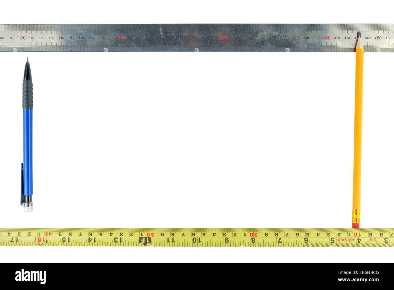 Frame of pencils and rulers on a white background Stock Photo - Alamy