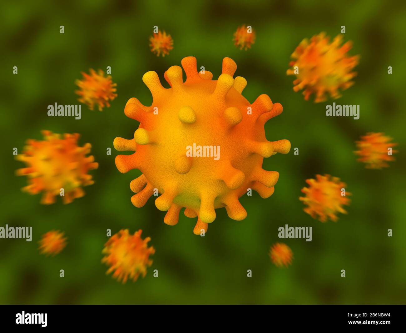 Virus, Coronavirus, Flu, HIV, Influenza. 3d Rendering Concept Illustration. Epidemic, Flu, Global Pandemic, outbreak. Stock Photo