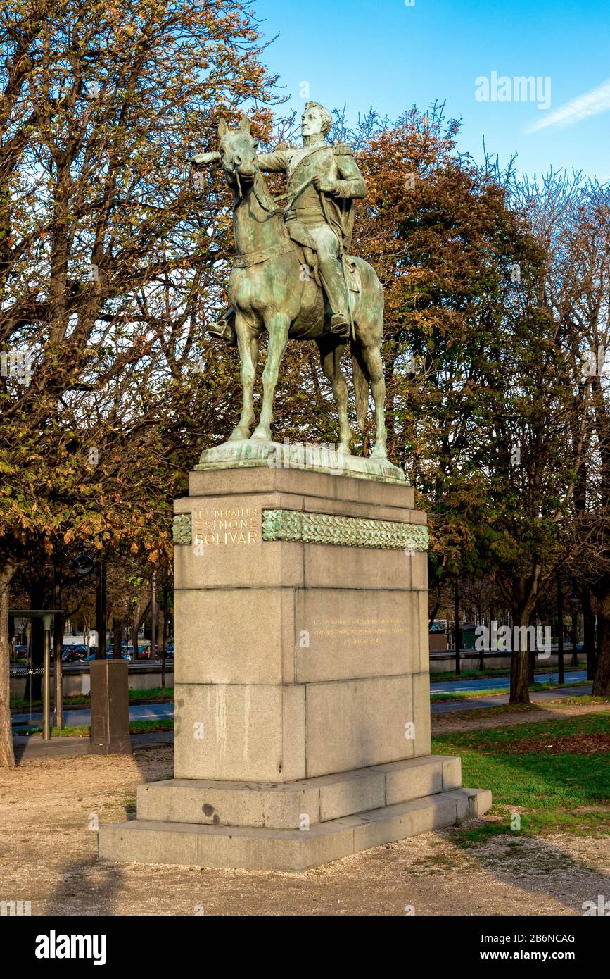 Equestrian statue of Simon Bolivar at the Seine river embankment, Paris, France Stock Photo