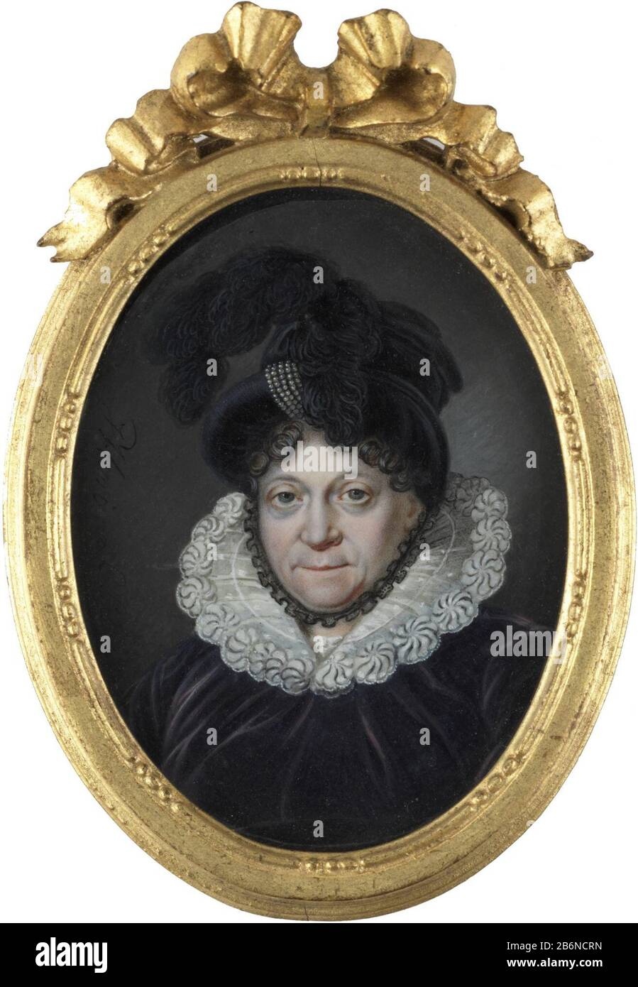 Portrait of Frederika Sophia Wilhelmina (1751-1820), princess of Prussia. Since the death of William V in 1806 Dowager Princess of Orange. Bust, aanziend with black hat. In an original by Cornelis Cels 1817 the Foundation Historical Collections of the House of Orange-Nassau. Part of the collection portretminiaturen. Manufacturer : painter Johannes Hari (I) painter Cornelis Cels (copy to) Dated: 1817 - 1820 Physical features: miniature on ivory material: ivory wood glass leather Size: medium: H 8 cm. B × 6 cm. external dimensions: 11 cm h. (Incl. Range) × w 7,5 cm. (Incl. List) × d 2 cm. Onderw Stock Photo