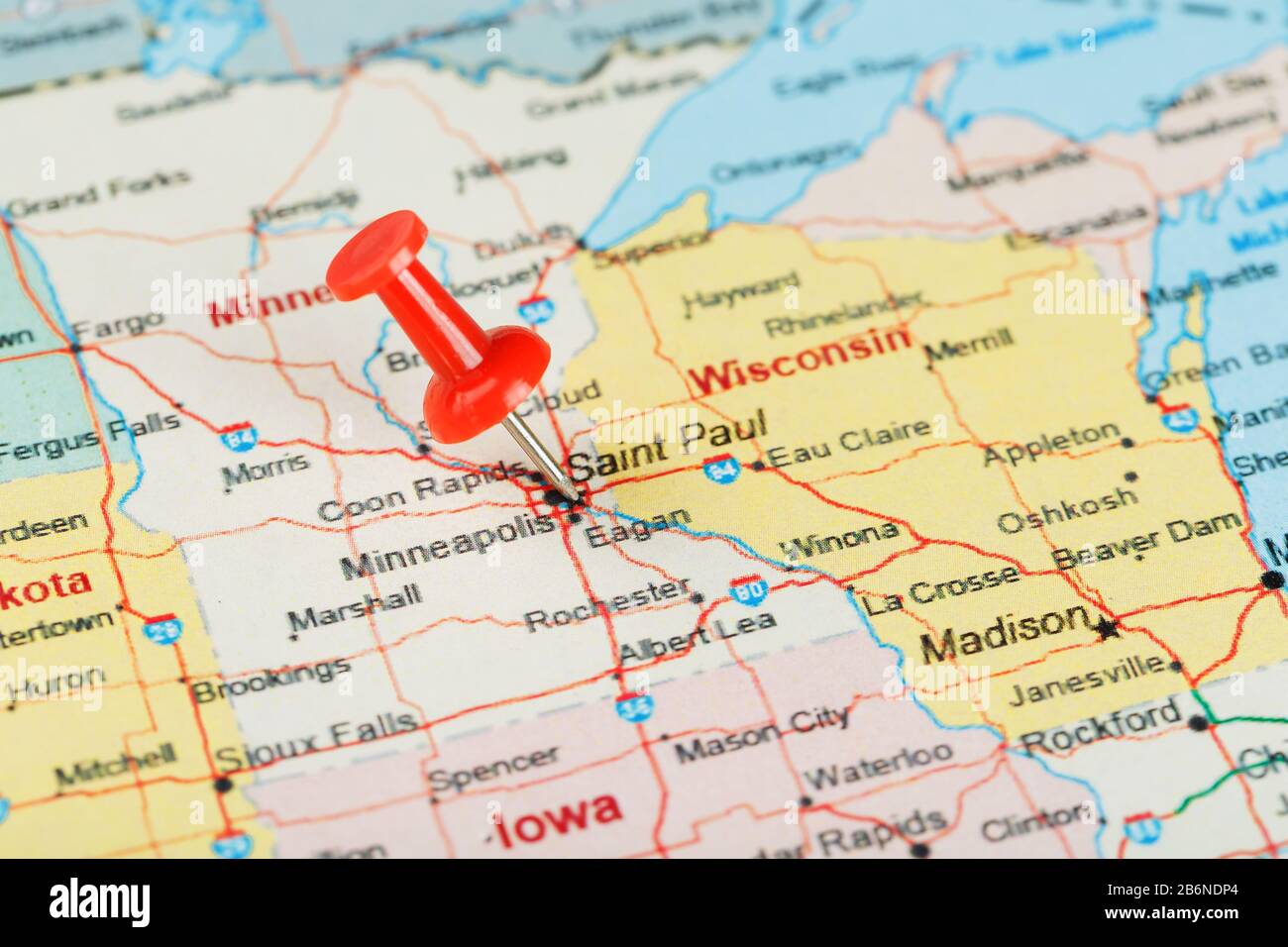 St Paul Usa Map Red Clerical Needle On A Map Of Usa, Minnesota And The Capital Saint Paul.  Close Up Map Of Minnesota With Red Tack, United States Map Pin Usa Stock  Photo - Alamy