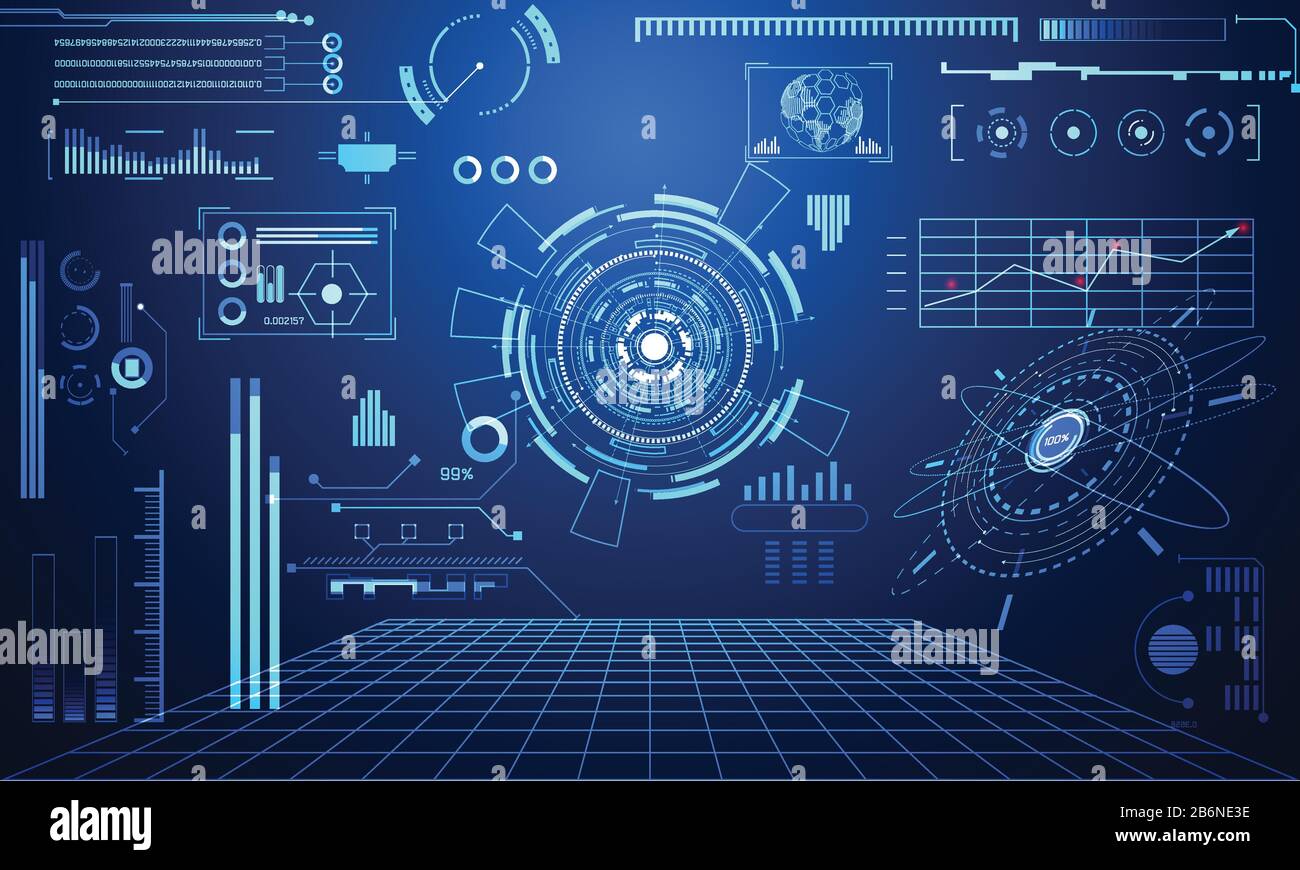 abstract technology ui futuristic concept hud interface hologram elements of digital data chart, communication, computing and circle percent vitality Stock Vector