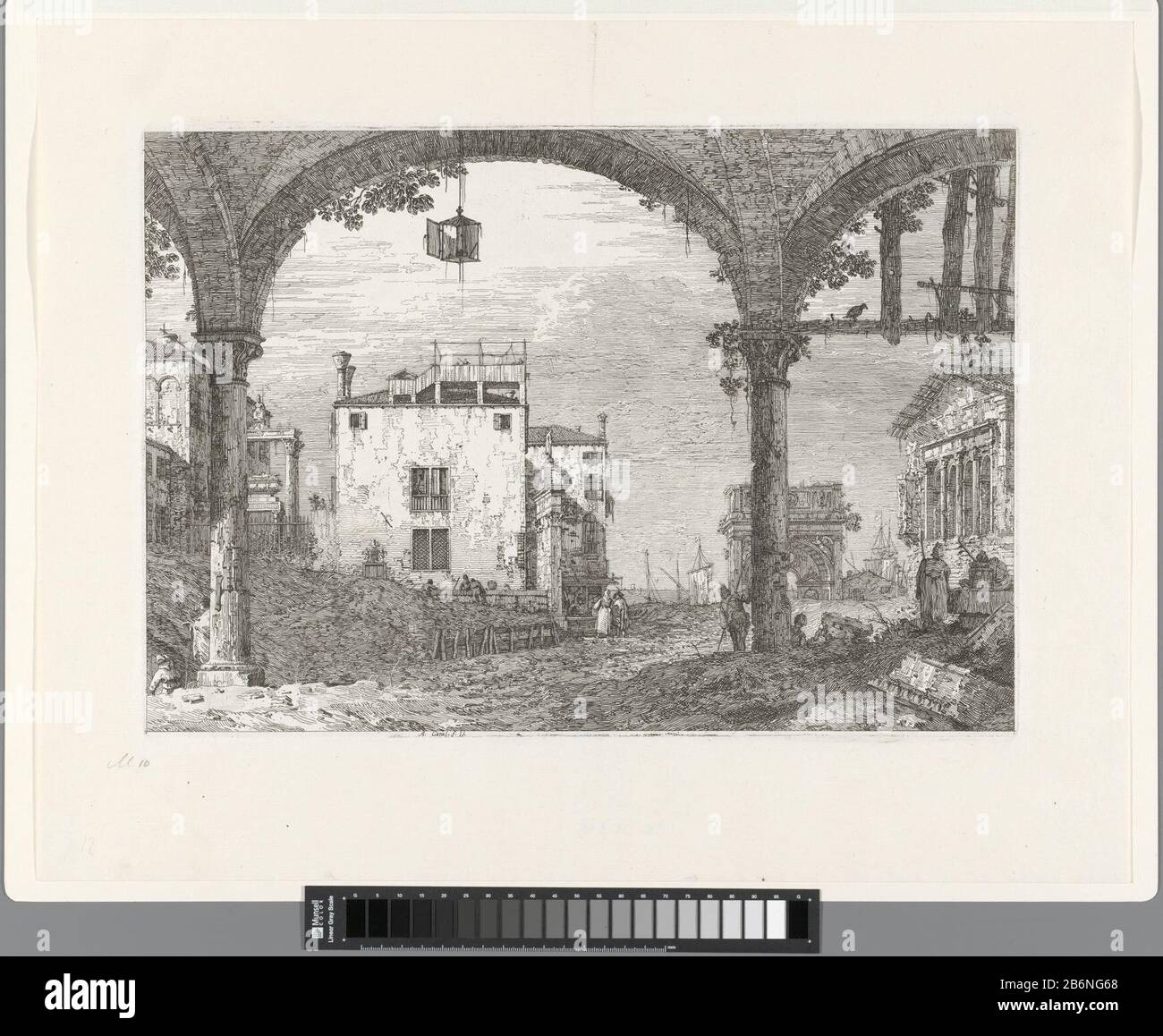 Gallerij met lantaarn Gezichten op bestaande en verzonnen plaatsen (serietitel) Vedute altre prese da i Luoghi altre ideate da Antonio Canal (serietitel) Gezicht vanuit een gallerij Stock Photo