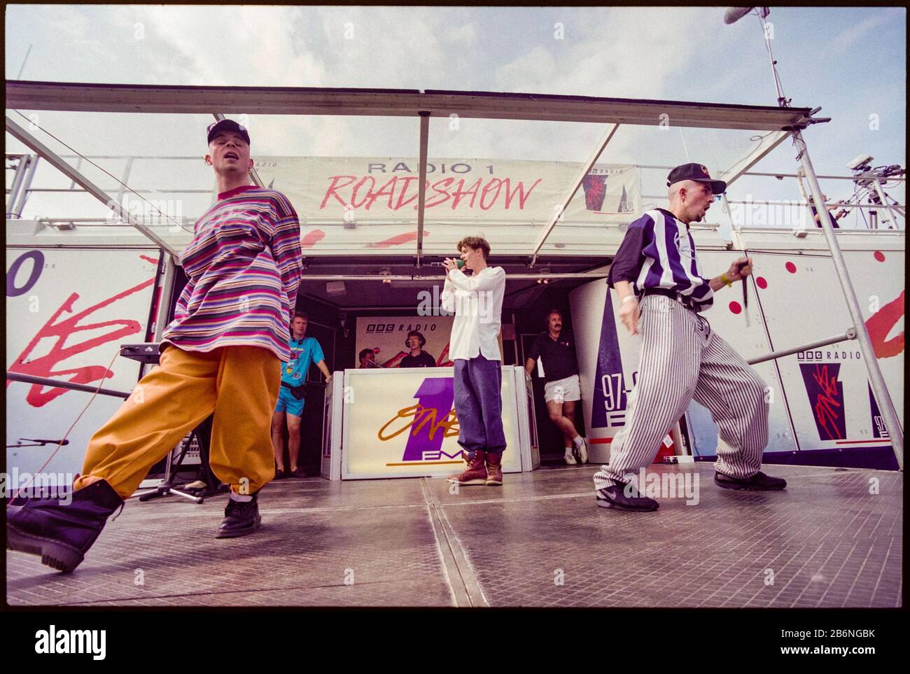 Historical scan of East 17 performing at the BBC Radio one roadshow in Devon in the early 90's Stock Photo