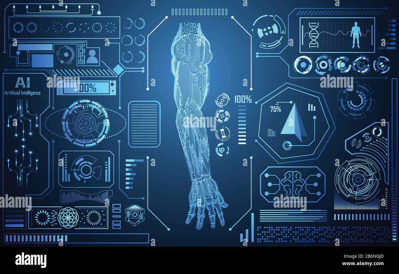 Abstract technology AI arm digital artificial intelligence concept Machine in Human for  treatment about health medical science medicine. Example Arm Stock Vector