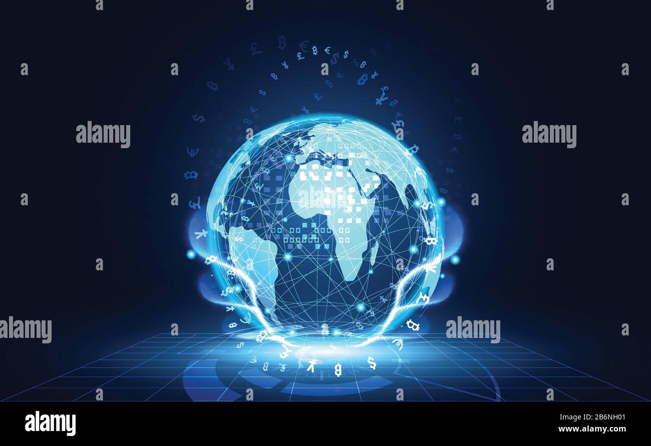 Abstract Big data Communication Technology global digital cryptocurrency  Concept Global Blockchain, World information, web internet, money transfer,  B Stock Vector Image & Art - Alamy