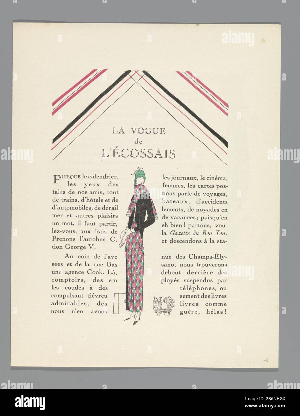 Title La Vogue De L Ecossais Scottish Fashion Text And Illustration As A Young Woman In Long Skirt In Tartan Ditto Scarf Beside Her A Suitcase And A Small Hond Manufacturer Publisher