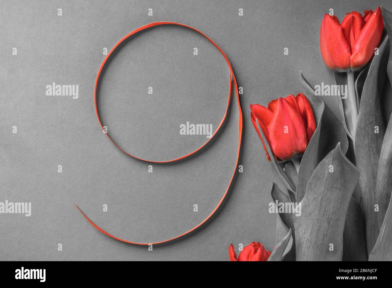 Number Raffle Number 9 Ribbon Top view tulips number hi-res stock photography and images - Alamy