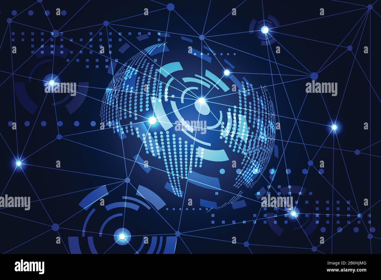abstract technology concept world digital link on hi tech blue ...