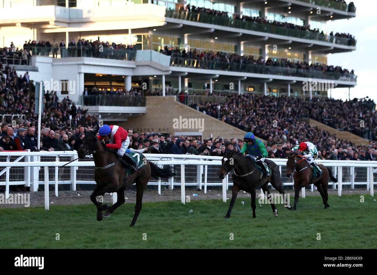 Ferny Hollow ridden by Paul Townend on their way to winning the Weatherbys Champion Bumper during day two of the Cheltenham Festival at Cheltenham Racecourse. Stock Photo