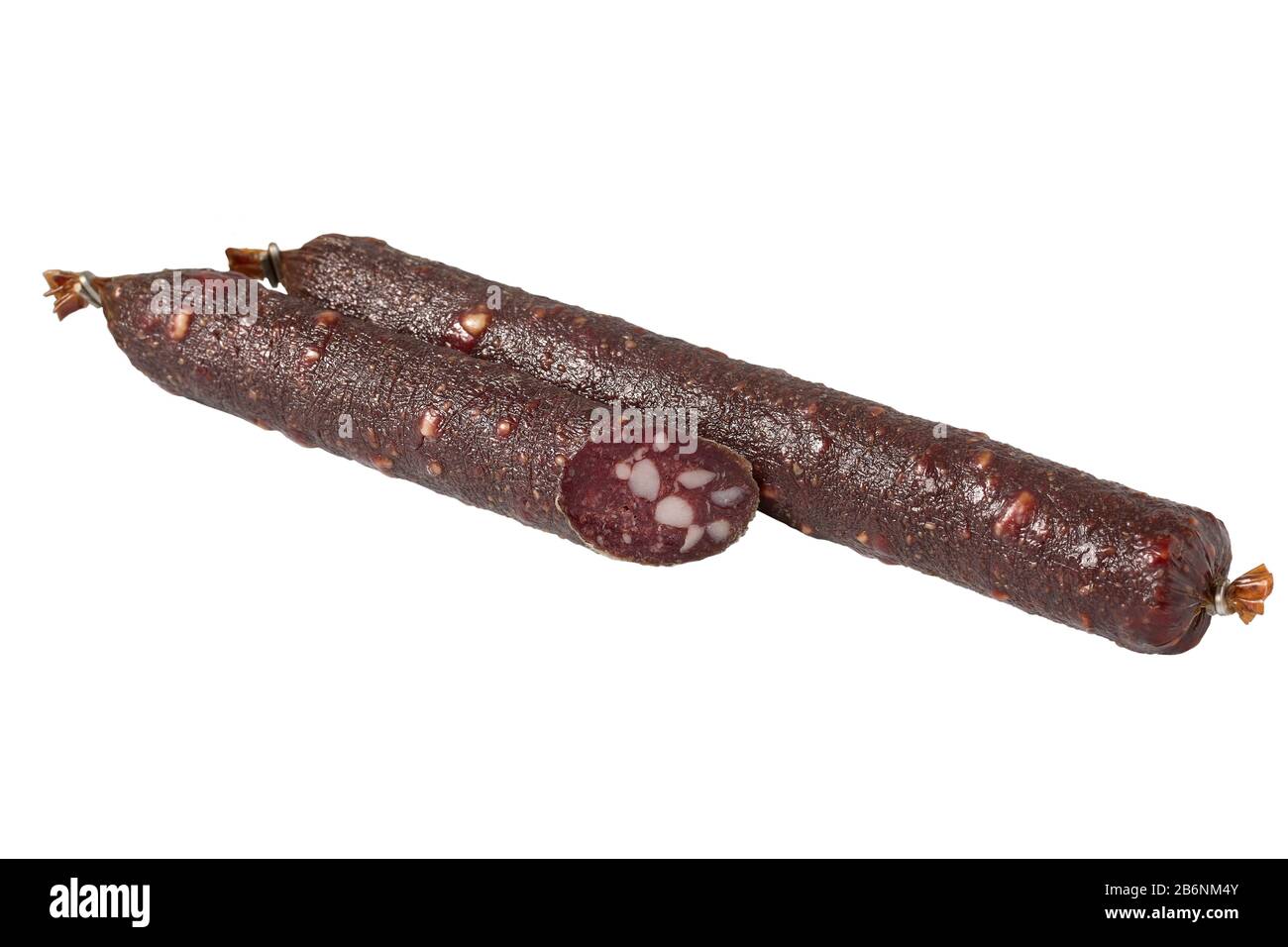 Smoked and air dried sausages, Dry sausage isolated on white background