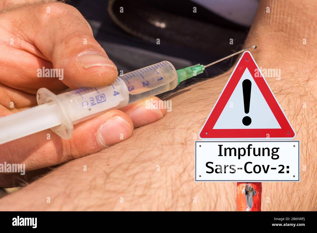 Icon image warning sign vaccination Sars-Cov 2 Stock Photo