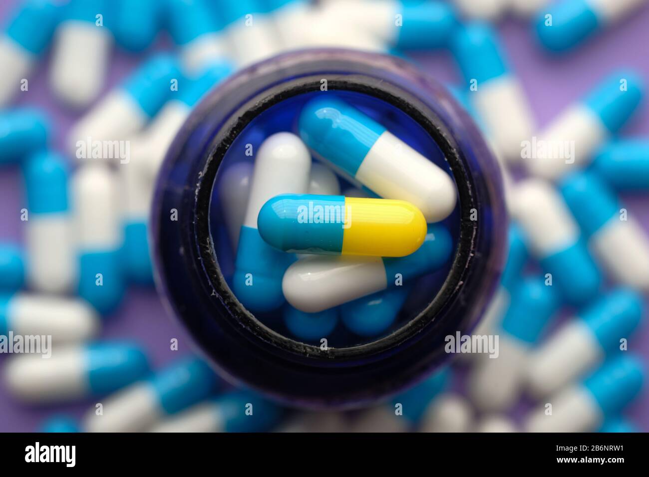 top view of colorful capsule in a container  Stock Photo