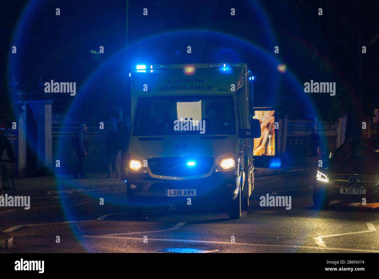 London Ambulance, blue lights. London, UK. 10th March 2020 Stock Photo