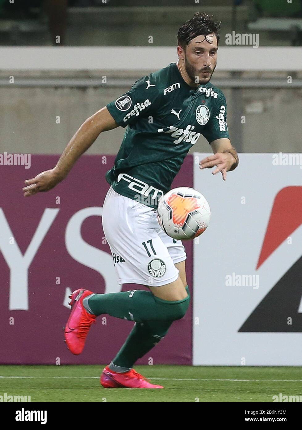 SÃO PAULO, SP - 10.03.2020: PALMEIRAS X GUARANÍ - The player Matías Viña,  from SE Palmeiras, in a game against the team of C Guaraní, during a match  valid for the second