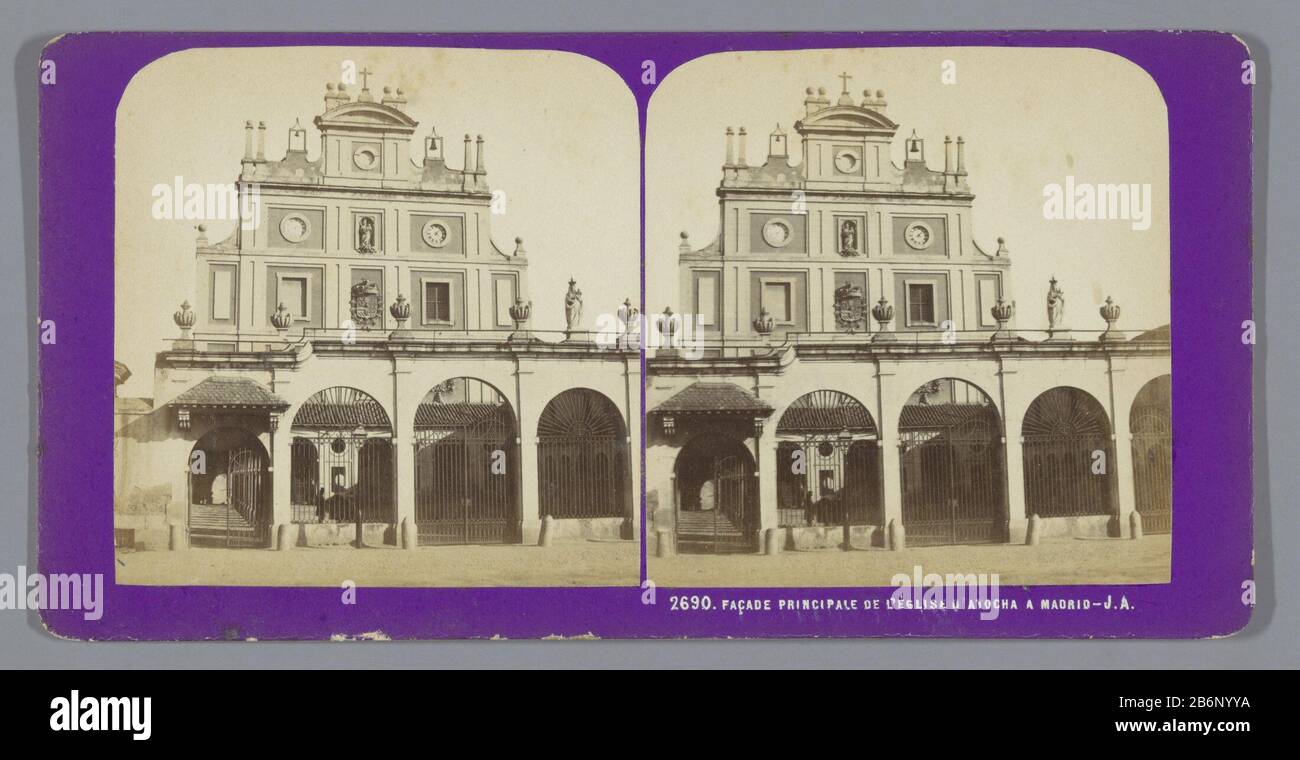 Facade of the Real Basilica de Nuestra Señora de Atocha in Madrid Facade MAIN DE L'ÉGLISE A ATOCHA A MADRID (title object) Property Type: Stereo picture Item number: RP-F F07661 Inscriptions / Brands: number, recto printed '2690.' Manufacturer : photographer: Jean Andrieu (listed property) Place manufacture: Madrid Date: 1862 - 1876 Physical features: albumen print materials: cardboard paper Technique: albumen print dimensions: secondary medium: h 85mm × W 170 mm Subject: façade (of house or building) church (exterior) Where: Real Basilica de Nuestra Señora de Atocha Stock Photo
