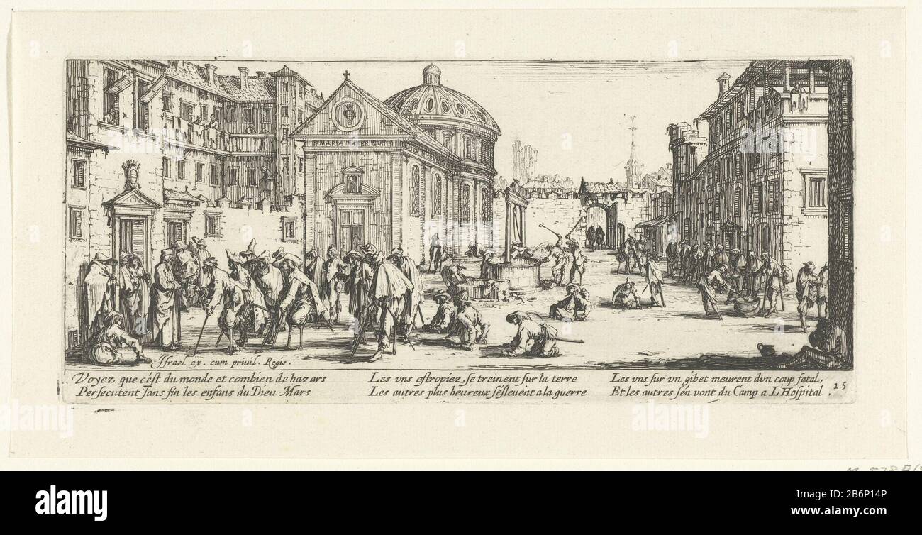 Gewonden bij een ziekenhuis Les miseres et les malheurs de la guerre  (serietitel) De gruwelen van de oorlog (groot) (serietitel) stand on the  square and sit left several injured - victims of