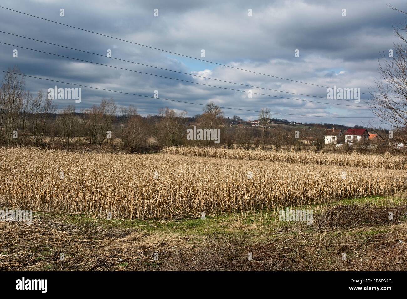 Panorama of the Jadar River valley in western Serbia near the town of Loznica. Stock Photo