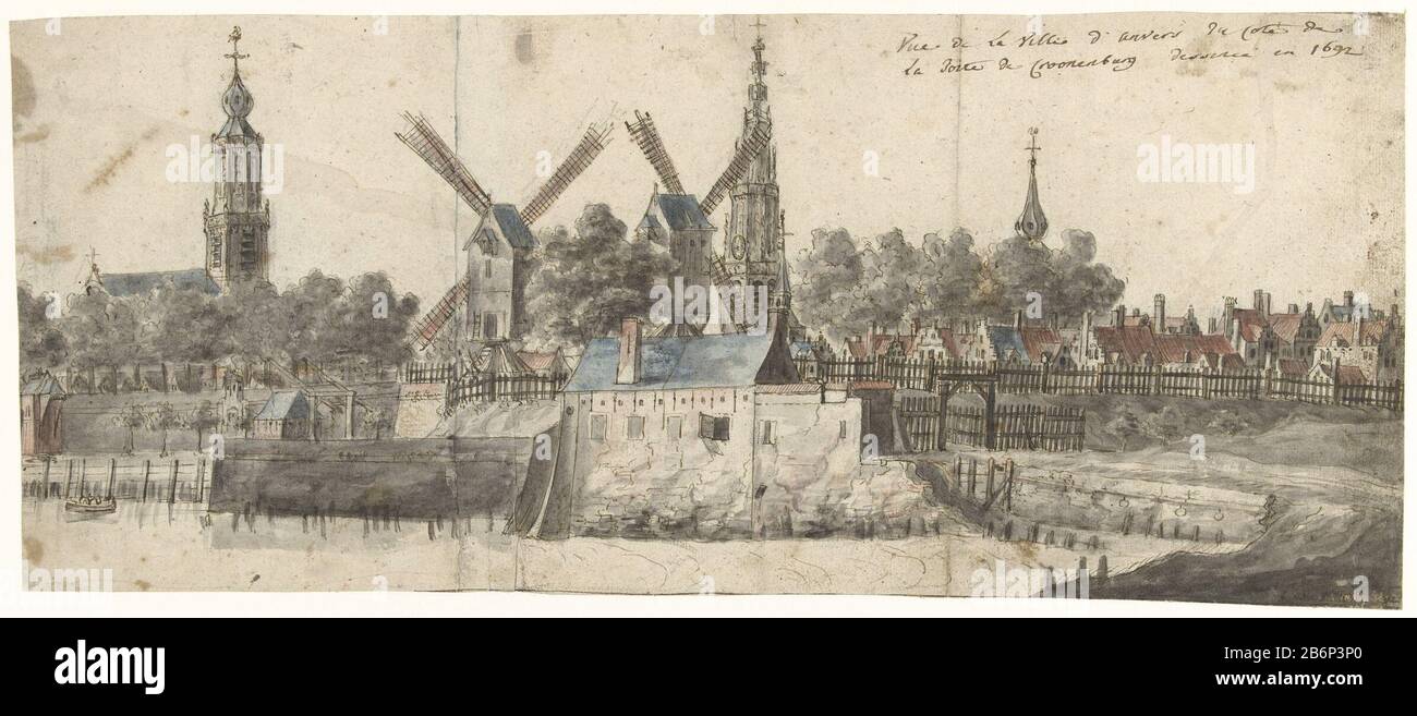 Gezicht op Antwerpen, uit het zuiden View of Antwerp, from the south  property type: drawing watercolor Item number: RP-T 1953-466 Manufacturer :  artist: anonymous Date: 1692 Physical features: pen in brown, brush