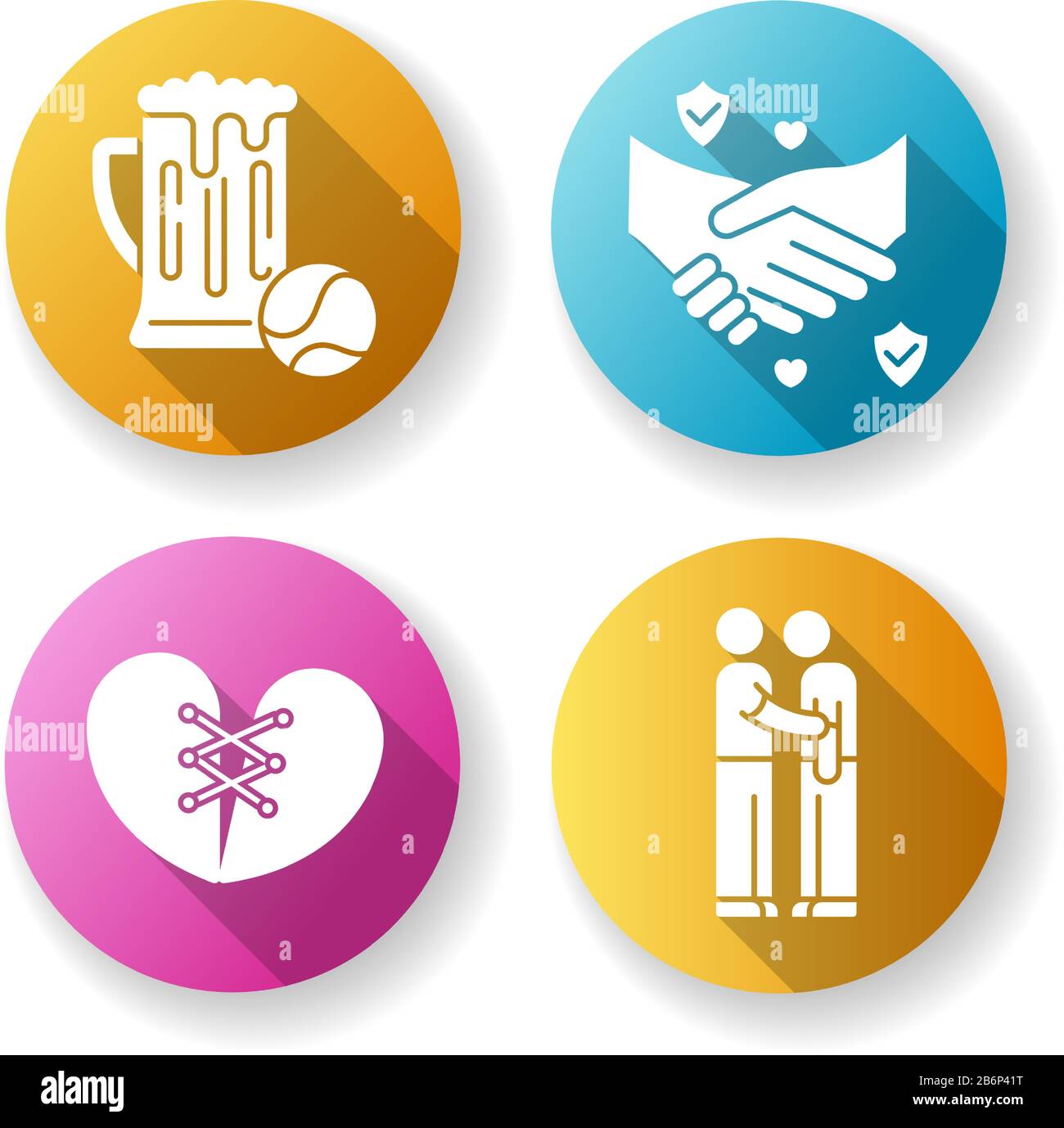 Best friends flat design long shadow glyph icons set. Strong ...