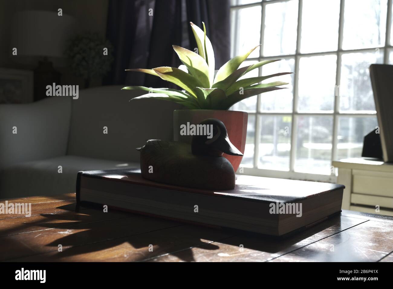 Wooden Duck on Coffee Table Stock Photo Alamy