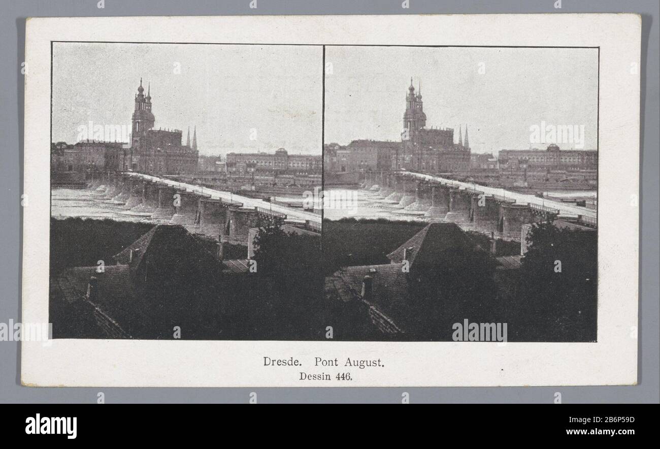View of Dresden with the AugustusbrückeDresde. Pont August. (Title object) Property Type: Stereo picture postcard photo mechanical printing Item number: RP-F F11453 Inscriptions / Brands: inscription, recto, printed: 'Dessin 446.'opschrift, verso, printed:' Carte Postale (...) Manufacture Creator: photographer : anoniemclichémaker: anonymous place manufacture: photographer: Dresdenclichémaker Europe Dated: 1890 - 1905 Material: paper Technique: autotypie Dimensions: sheet: h 88 mm × W 146 mm Subject: city-view in general; 'Veduta'landscape with bridge, viaduct or aqueduct Stock Photo