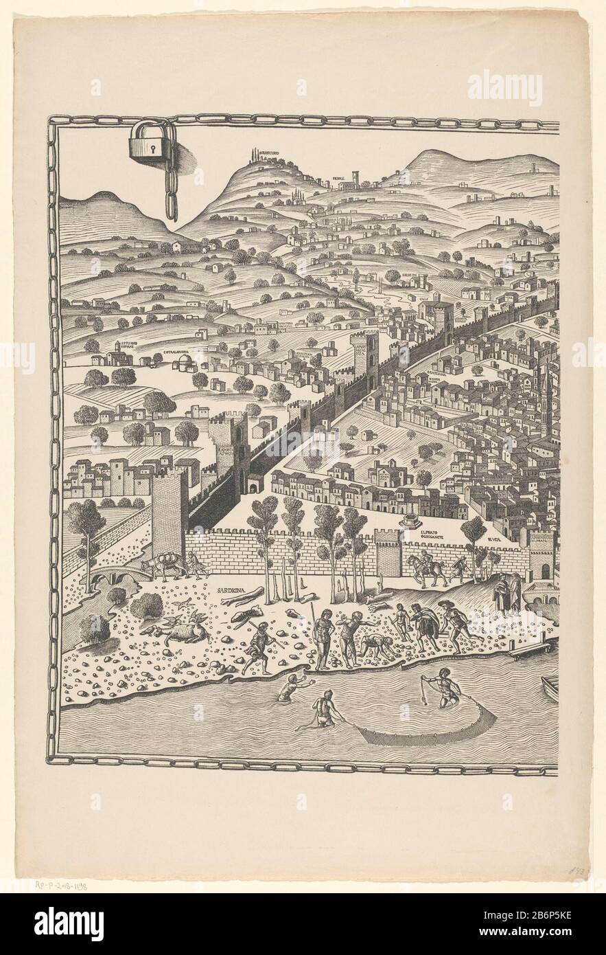 Gezicht op Florence (linkerdeel) Fiorenza (titel op object) left part of a view of Florence, in three parts, called the Pianta della Catena genoemd. Manufacturer : printmaker Francesco Rosselli (copy to) printer: Reichsdruckerei (listed property) Place manufacture: printmaker: Florence Publisher: Berlin Dated: approximately 1480 and / or 1879 - 1949 Material: paper Technique: cliché Dimensions: sheet: h 746 mm × W 498 mm Subject: prospect of city, town panorama, silhouette of city where Florence Stock Photo
