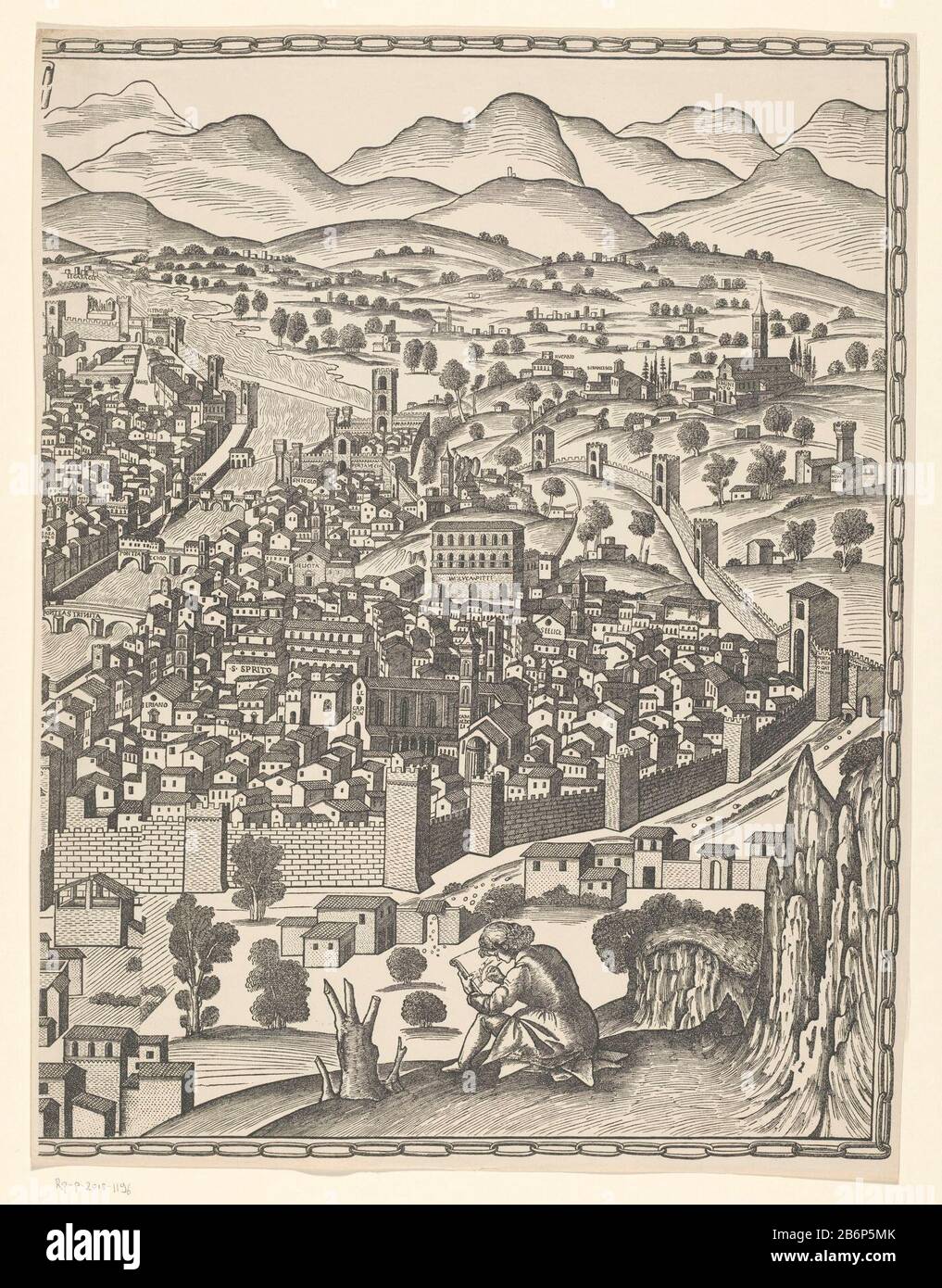 Gezicht op Florence (rechterdeel) Fiorenza (titel op object) Rothardt Berlin: Right portion of a view of Florence, in three parts, called the Pianta della Catena genoemd. Manufacturer : printmaker Francesco Rosselli (copy to) printer: Reichsdruckerei (listed property) Place manufacture: printmaker: Florence Publisher: Berlin Dated: approximately 1480 and / or 1879 - 1949 Material: paper Technique: cliché Dimensions: sheet: h 588 mm × W 444 mm Subject: prospect of city, town panorama silhouette of city where Florence Stock Photo