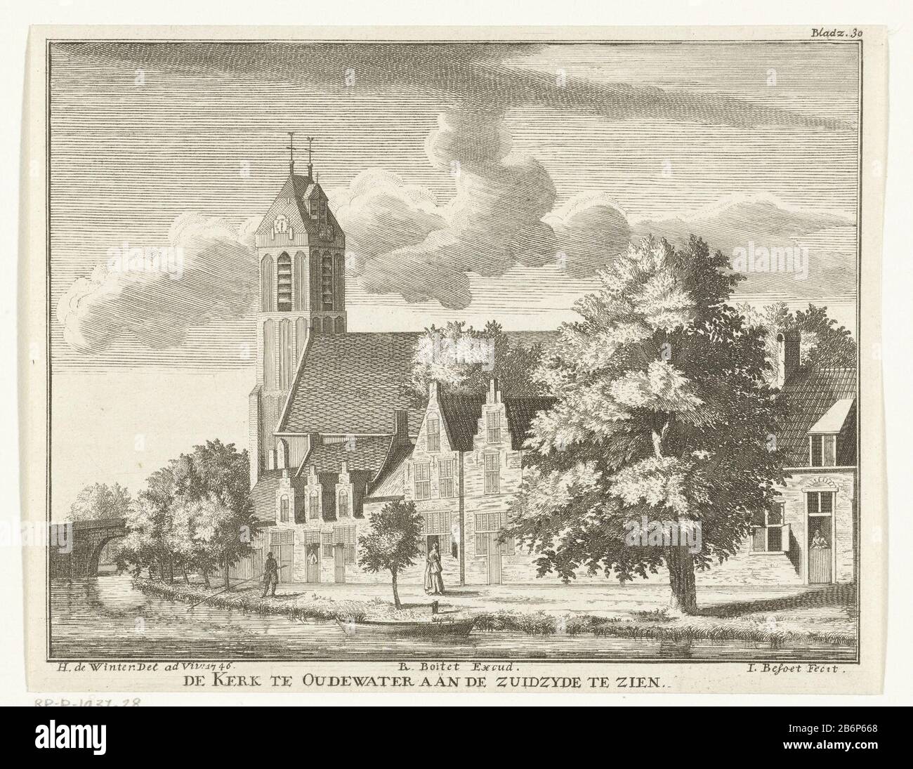 View of Grote of St. Michael Church OudewaterDe Church Oudewater to see the zuidzyde (title object) Object type: picture book illustration Item number: RP-P-1937-28 Inscriptions / Brands: collector's mark, verso left, stamped : Lugt 2760 collector's mark , verso bottom center, stamped: Lugt 2228 Manufacturer : printmaker: Iven Besoet (listed property) to drawing: Henry Winter (listed building) publisher: Reinier Boitet (listed property) Place manufacture: printmaker: Netherlands Publisher: Delft Date: 1746 - 1747 and / or 1747 Physical characteristics: etching and engra material: paper Techniq Stock Photo